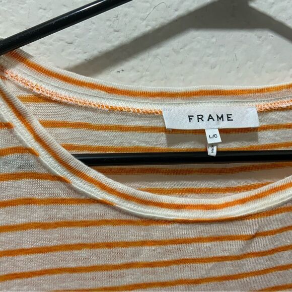FRAME Orange Striped Crop Top 100% Organic Linen sz Large - Picture 4 of 7